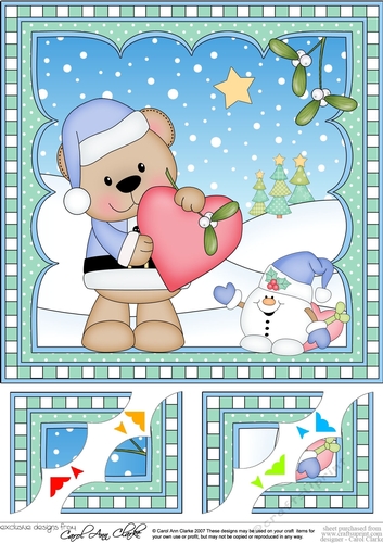 Christmas 8 x 8 Scalloped Corner Topper - Livvy Bear has a Heart & Mistletoe