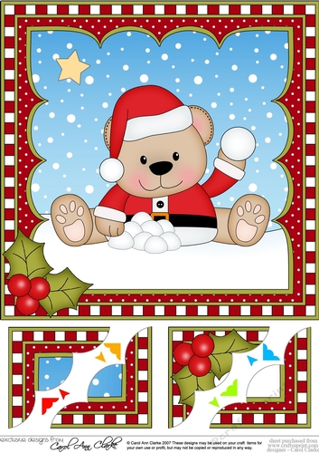 Christmas 8 x 8 Scalloped Corner Topper - Livvy Bear is Snowballing