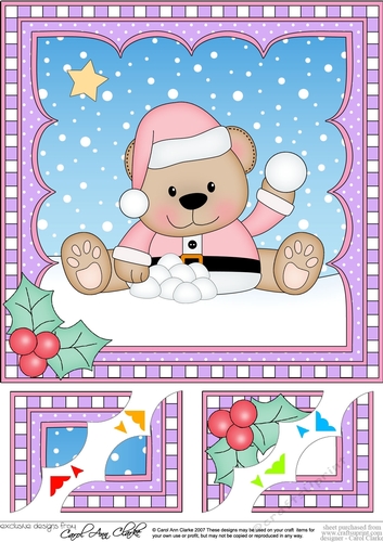 Christmas 8 x 8 Scalloped Corner Topper - Livvy Bear is Snowballing