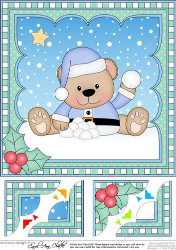 Christmas 8 x 8 Scalloped Corner Topper - Livvy Bear is Snowballing
