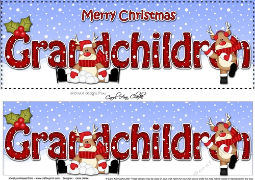 Large DL Merry Christmas GRANDCHILDREN 3D decoupage with Rudolph