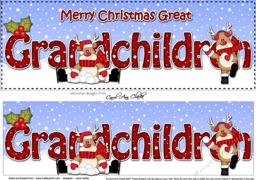 Large DL Merry Christmas GREAT GRANDCHILDREN 3D decoupage with Rudolph