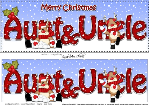 Large DL Merry Christmas AUNT & UNCLE 3D decoupage with Rudolph