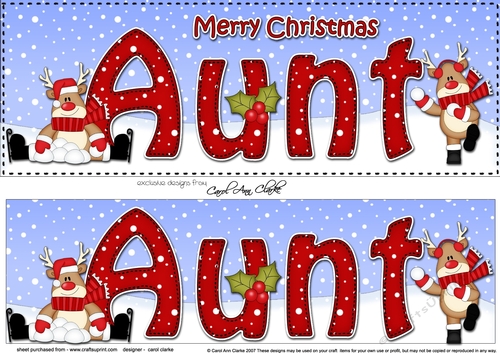 Large DL Merry Christmas AUNT 3D decoupage with Rudolph