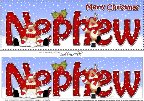 Large DL Merry Christmas NEPHEW 3D decoupage with Rudolph