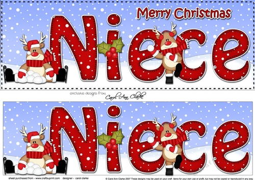 Large DL Merry Christmas NIECE 3D decoupage with Rudolph