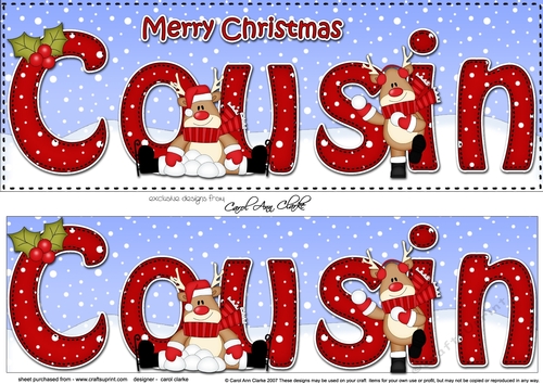 Large DL Merry Christmas COUSIN 3D decoupage with Rudolph