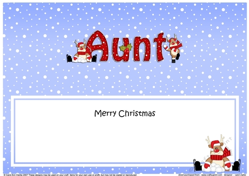 Large DL Merry Christmas AUNT insert with Rudolph