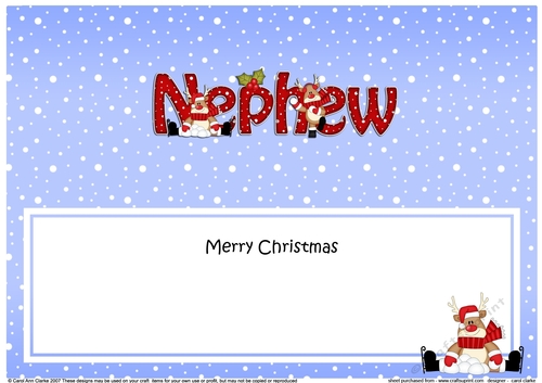 Large DL Merry Christmas NEPHEW insert with Rudolph