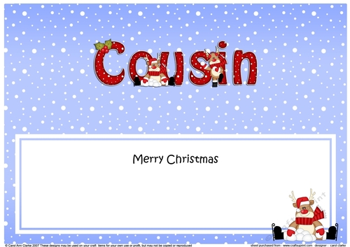 Large DL Merry Christmas COUSIN insert with Rudolph