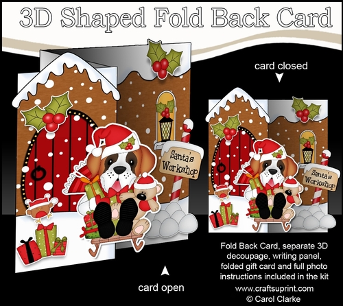 3D Shaped No-Hole Fold Back Christmas Card Kit - Little St Bernard Dog