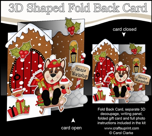 3D Shaped No-Hole Fold Back Christmas Card Kit - Little Husky Dog