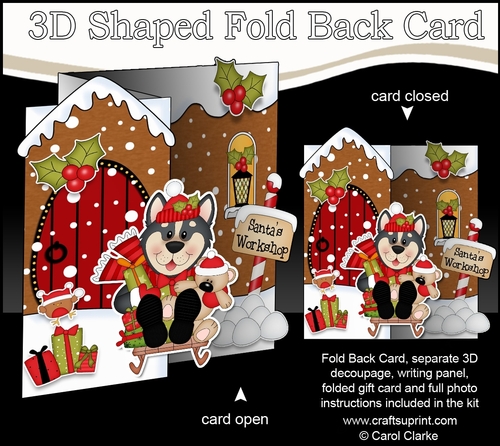 3D Shaped No-Hole Fold Back Christmas Card Kit - Little Husky Dog