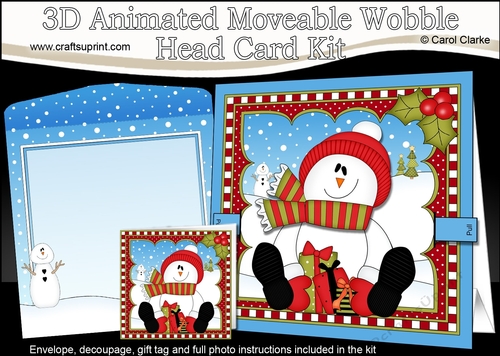 3D Animated Christmas Moveable Wobble Head Card - Snowman Rio has lots of Presents