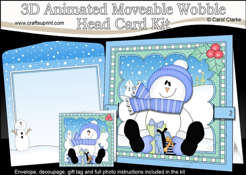 3D Animated Christmas Moveable Wobble Head Card - Snowman Rio has lots of Presents