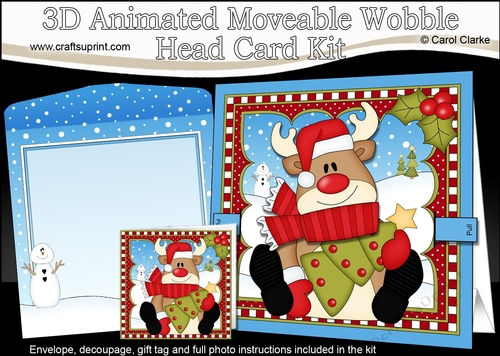 3D Animated Christmas Moveable Wobble Head Card - Rudolph has an Xmas Tree