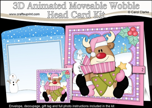 3D Animated Christmas Moveable Wobble Head Card - Rudolph has an Xmas Tree