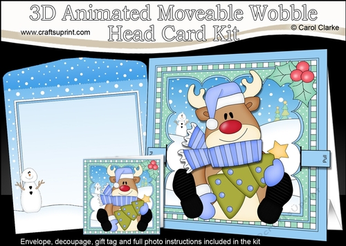 3D Animated Christmas Moveable Wobble Head Card - Rudolph has an Xmas Tree