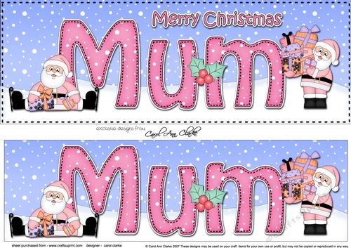 Large DL Merry Christmas MUM with Santa 3D decoupage 