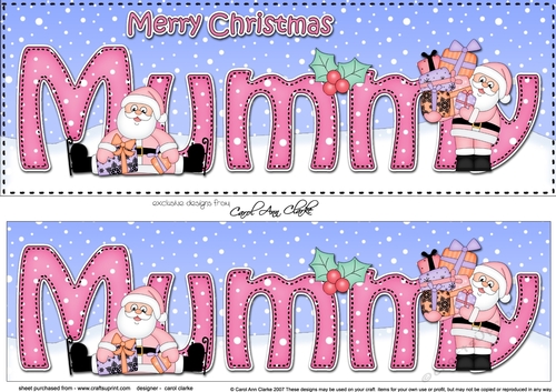 Large DL Merry Christmas MUMMY with Santa 3D decoupage 