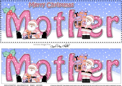 Large DL Merry Christmas MOTHER with Santa 3D decoupage 