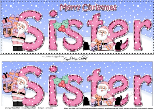 Large DL Merry Christmas SISTER with Santa 3D decoupage 