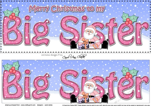 Large DL Merry Christmas to my BIG SISTER with Santa 3D decoupage 
