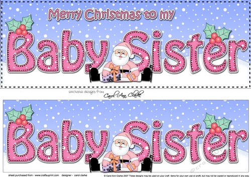 Large DL Merry Christmas to my BABY SISTER with Santa 3D decoupage 