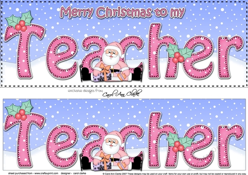 Large DL Merry Christmas to my TEACHER with Santa 3D decoupage 