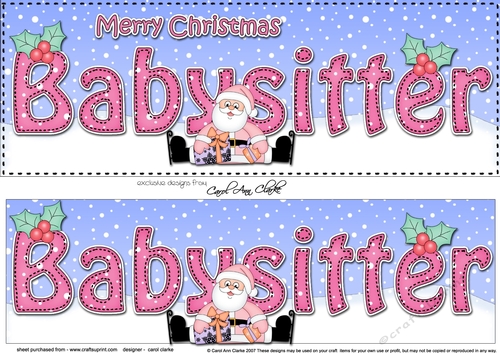 Large DL Merry Christmas BABYSITTER with Santa 3D decoupage 