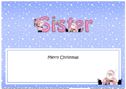 Large DL Merry Christmas SISTER with Santa insert