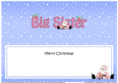 Large DL Merry Christmas BIG SISTER with Santa insert
