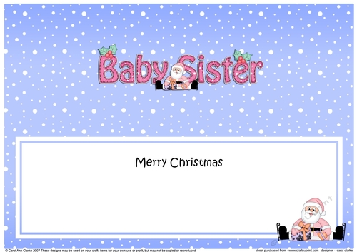 Large DL Merry Christmas BABY SISTER with Santa insert