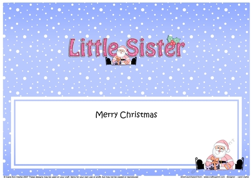 Large DL Merry Christmas LITTLE SISTER with Santa insert