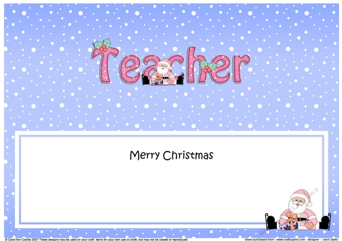 Large DL Merry Christmas TEACHER with Santa insert