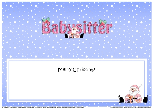 Large DL Merry Christmas BABYSITTER with Santa insert