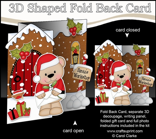 3D Shaped No-Hole Fold Back Christmas Card Mini Kit - Livvy Bear has an Xmas Letter