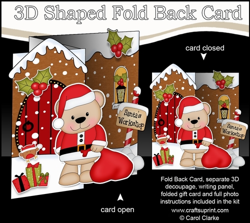 3D Shaped No-Hole Fold Back Christmas Card Mini Kit - Livvy Bear has an Xmas Sack of Presents