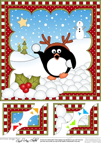 Christmas Penguin 8 x 8 Scalloped Corner Topper  