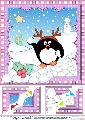 Christmas Penguin 8 x 8 Scalloped Corner Topper  