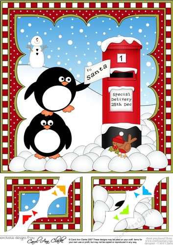 Christmas Penguin 8 x 8 Scalloped Corner Topper  