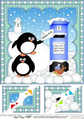 Christmas Penguin 8 x 8 Scalloped Corner Topper  