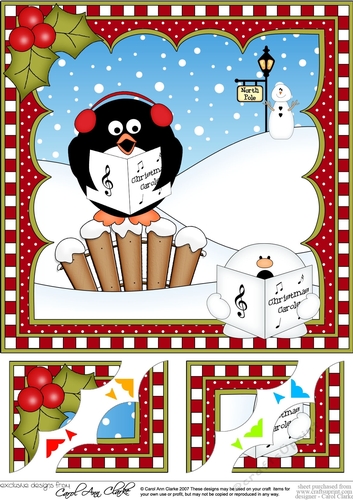 Christmas Penguin 8 x 8 Scalloped Corner Topper  