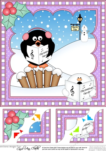 Christmas Penguin 8 x 8 Scalloped Corner Topper  