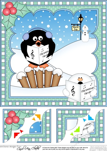 Christmas Penguin 8 x 8 Scalloped Corner Topper  