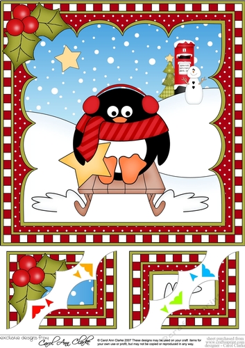 Christmas Penguin 8 x 8 Scalloped Corner Topper  