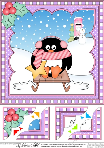 Christmas Penguin 8 x 8 Scalloped Corner Topper  