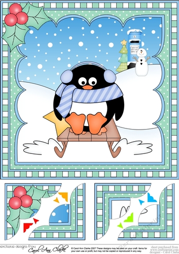 Christmas Penguin 8 x 8 Scalloped Corner Topper  