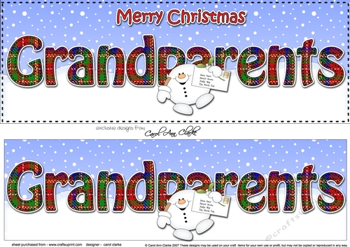 Large DL Merry Christmas GRANDPARENTS 3D decoupage with Snowball Sam