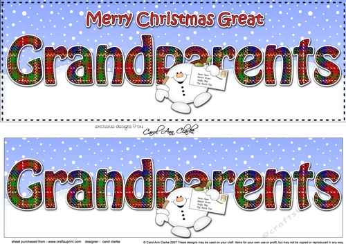 Large DL Merry Christmas GREAT GRANDPARENTS 3D decoupage with Snowball Sam